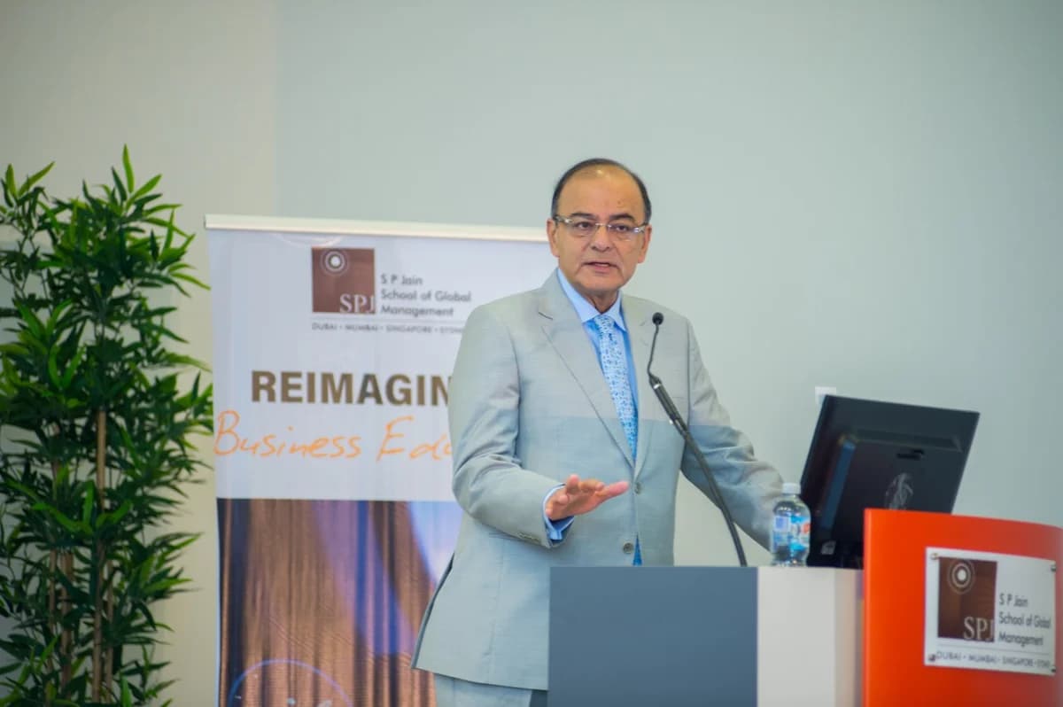 FM Jaitley speaks at SP Jain School of G