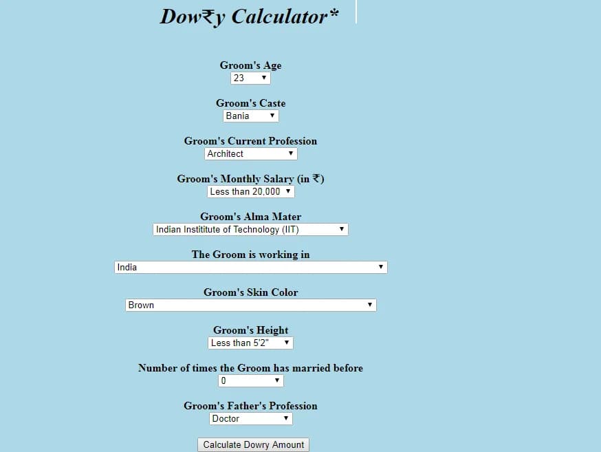 Dowry Calculator: Is This Where The Inte